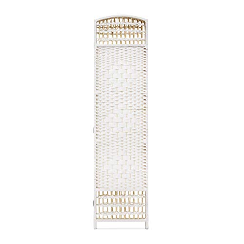 Relaxdays - Biombo Plegable de 4 Paneles de bambú, Separa y Protege de la luz, 179 x 180 x 2 cm (Alto x Largo x Ancho), Color Blanco
