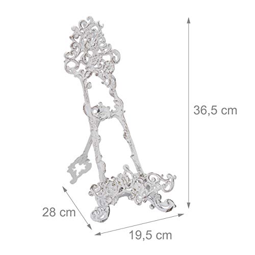 Relaxdays Caballete Mesa, Diseño Vintage, Atril para Libros Cocina, Hierro Fundido, 1 Ud, 36,5 x 19,5 x 28 cm, Blanco, 36.5 x 19.5 x 28 cm