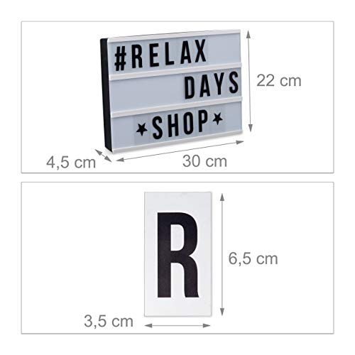 Relaxdays Caja de luz led con 85 letras y símbolos, Blanco y Negro, 22 x 30 x 4,3 cm