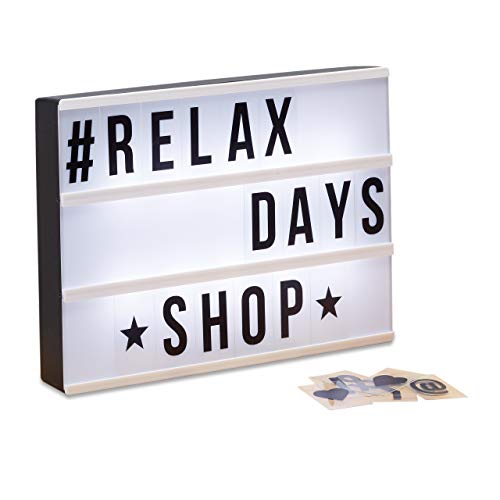 Relaxdays Caja de luz led con 85 letras y símbolos, Blanco y Negro, 22 x 30 x 4,3 cm