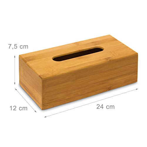 Relaxdays - Caja para pañuelos con Fondo extraíble, Bambú, 7.5 x 24 x 12 cm, 0.36 Kg