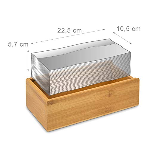 Relaxdays - Caja para pañuelos con Fondo extraíble, Bambú, 7.5 x 24 x 12 cm, 0.36 Kg