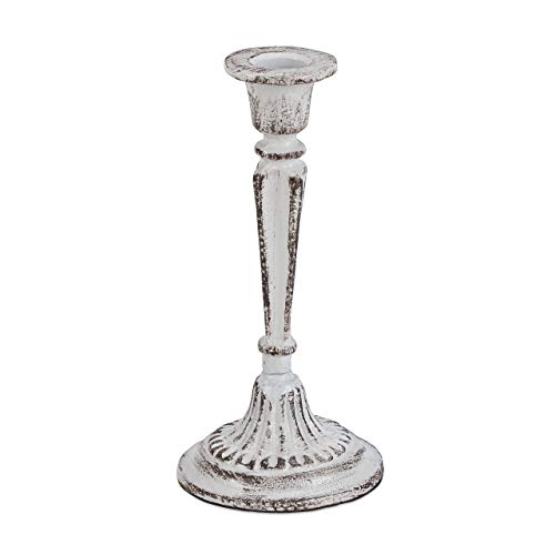 Relaxdays Candelabro Vintage para Velas Largas, Estilo Shabby Chic, Portavelas Hierro Fundido, 1 Ud, 19 x 9 cm, Blanco