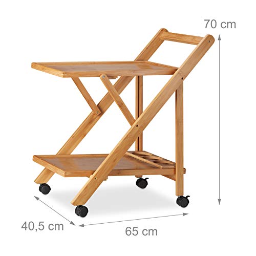 Relaxdays Carrito Camarera Plegable con Ruedas, Madera, Marrón, 70 x 40.5 x 65 cm