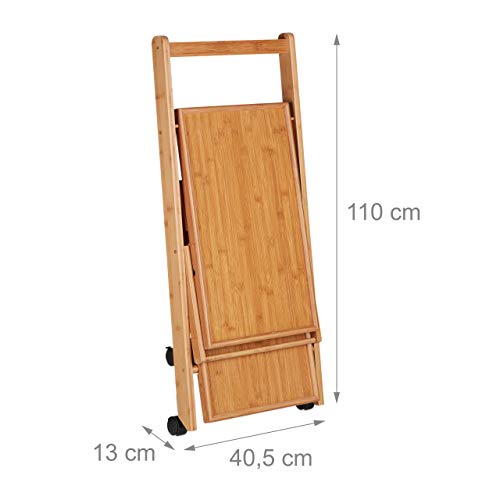 Relaxdays Carrito Camarera Plegable con Ruedas, Madera, Marrón, 70 x 40.5 x 65 cm