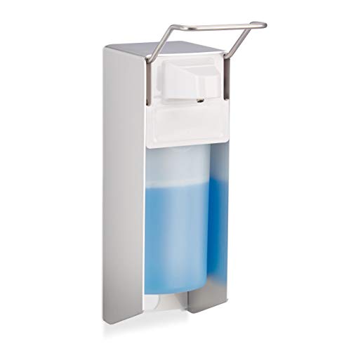 Relaxdays Dispensador Jabón 500 ml para Pared, Blanco, Plástico-Metal, 28 x 8 x 15 cm