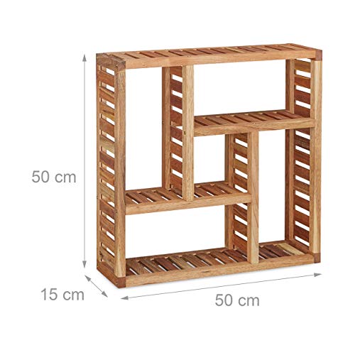 Relaxdays Estantería de Pared, Cinco Compartimentos, Mueble de baño, 50 x 50 x 15 cm, Nogal, Marrón Natural, 1 Ud