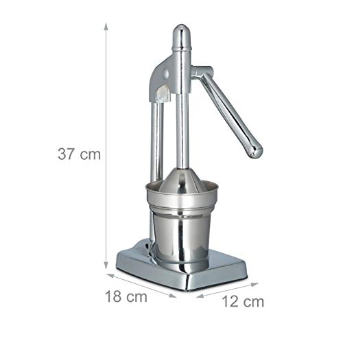 Relaxdays Exprimidor Zumo Manual con Palanca, Acero Inoxidable, Plateado, 37 x 12 x 18 cm