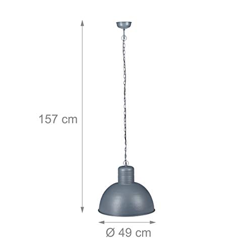 Relaxdays Lámpara colgante, Iluminación de techo, Grande, Industrial, E27, 40W, 157x49 cm, 1 Ud., Gris/Blanco