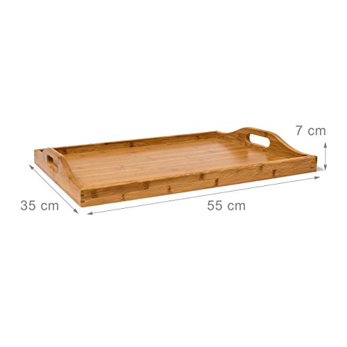 Relaxdays - Mesa Auxiliar de bambú, 63.5 x 55 x 35 cm, Bandeja Desayuno Cena Almuerzo, Mesa Plegable, Madera