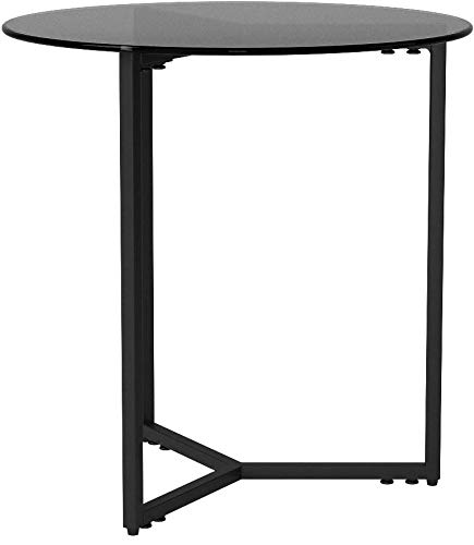 Relaxdays Mesa Auxiliar Redonda, Cristal-Metal, Negro, 51 x 50 x 50 cm