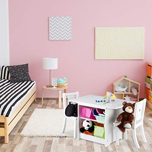 Relaxdays Mobiliario Infantil Albus con Espacio de almacenaje, Una Mesa & Dos sillas, Diseño Unisex, Blanco, Madera, plástico, Bianco, 56 x 75 x 46 cm