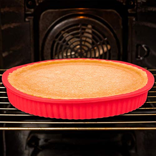 Relaxdays Molde de silicona para horno, Quiche & Tarta, Redondo, Ø 25 cm, Apto para lavavajillas, Rojo