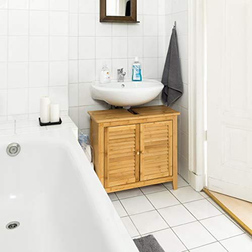 Relaxdays Mueble Lavabo LAMELL, Armario Bajo para el Baño, Bambú, 60 x 67 x 30cm, Marrón, Naturaleza