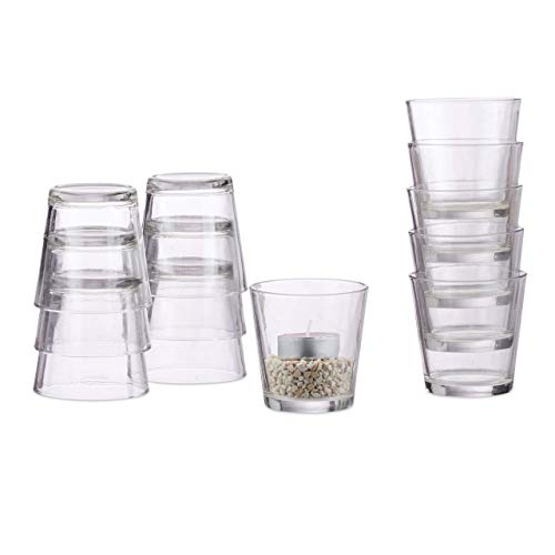 Relaxdays Pack de 12 Vasos Vela, para Velas de Té o Postres, Set Portavelas, Decorativo, Cristal, 7,5 cm Ø, Transparente