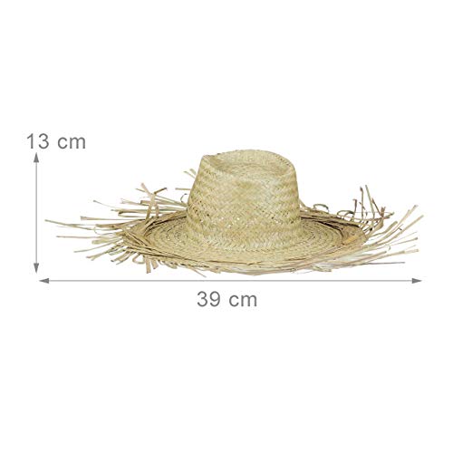 Relaxdays Sombrero Paja, Diseño Veraniego, Tipo Granjero, Trenzado, para la Playa, Hawaii, 1 Ud, 13 x 39 x 39 cm, Beige, Color, Medium (10020590)