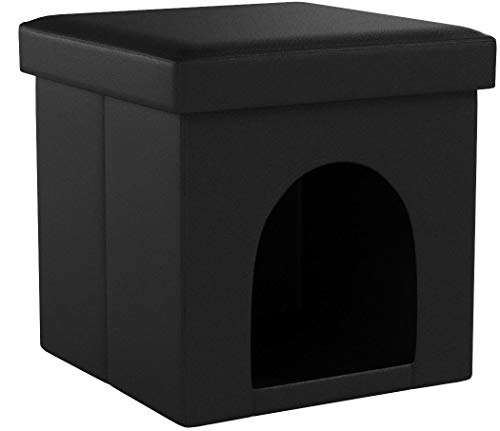 Relaxdays Taburete Casa para Perros Plegable, Piel sintética, Negro, 38 x 38 x 38 cm