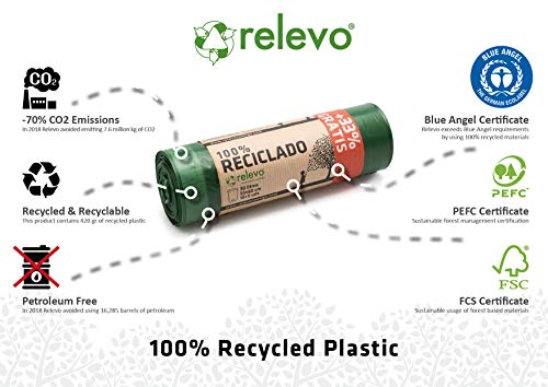 Relevo 100% Reciclado Bolsas de Basura, extra resistentes 30 L, 20 bolsas