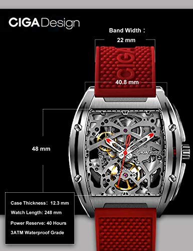 Reloj automático mecánico Relojes de muñeca Tonneau sintético Zafiro Cristal de Acero Inoxidable Caja de Silicona Correa Unisex Reloj