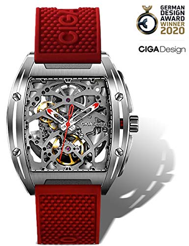 Reloj automático mecánico Relojes de muñeca Tonneau sintético Zafiro Cristal de Acero Inoxidable Caja de Silicona Correa Unisex Reloj