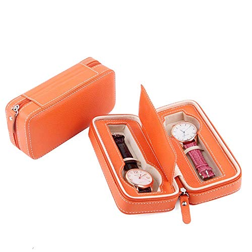 Reloj Caja de Almacenamiento de los Hombres del Reloj Caso del Recorrido de Las Mujeres de Cuero Portable con Cremallera exhibición del Reloj Caja de Reloj Organizador Naranja Box (Colo