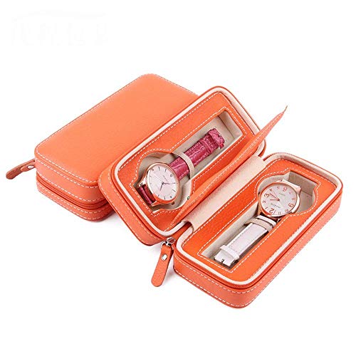 Reloj Caja de Almacenamiento de los Hombres del Reloj Caso del Recorrido de Las Mujeres de Cuero Portable con Cremallera exhibición del Reloj Caja de Reloj Organizador Naranja Box (Colo