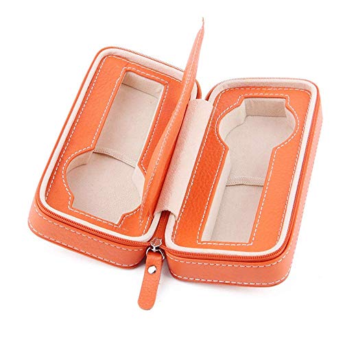 Reloj Caja de Almacenamiento de los Hombres del Reloj Caso del Recorrido de Las Mujeres de Cuero Portable con Cremallera exhibición del Reloj Caja de Reloj Organizador Naranja Box (Colo