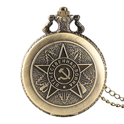 Reloj de Bolsillo para Hombre, Bronce, Cuarzo soviético, con Insignia de Comunista, Reloj de Bolsillo, diseño de Martillo de Mecha, Regalo para Hombres