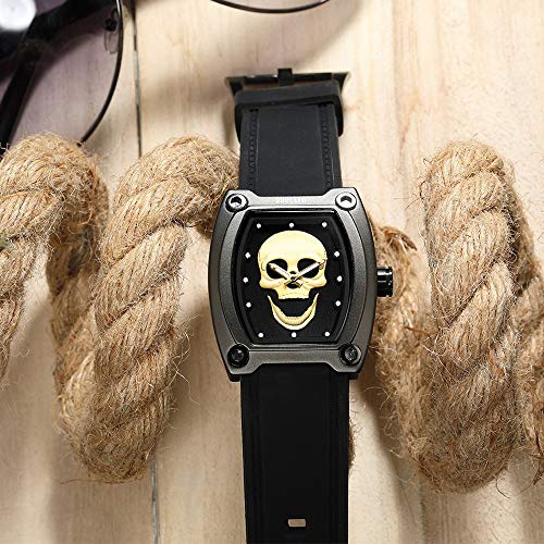 Reloj De Calavera con Esfera De Barril Gel De Sílice Reloj De Cuarzo para Hombre Oro Negro. Relojes De Pulsera