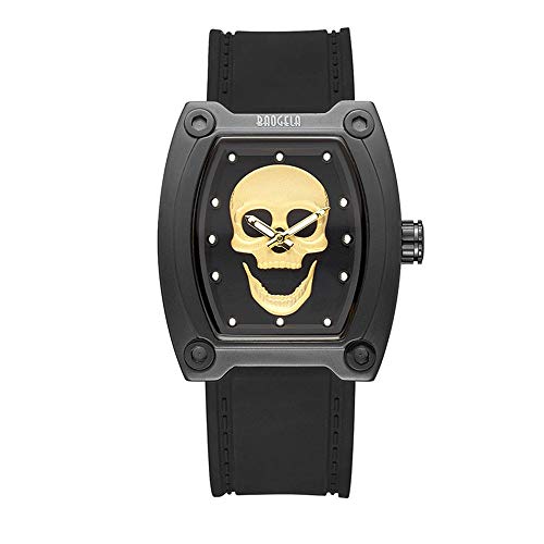 Reloj De Calavera con Esfera De Barril Gel De Sílice Reloj De Cuarzo para Hombre Oro Negro. Relojes De Pulsera