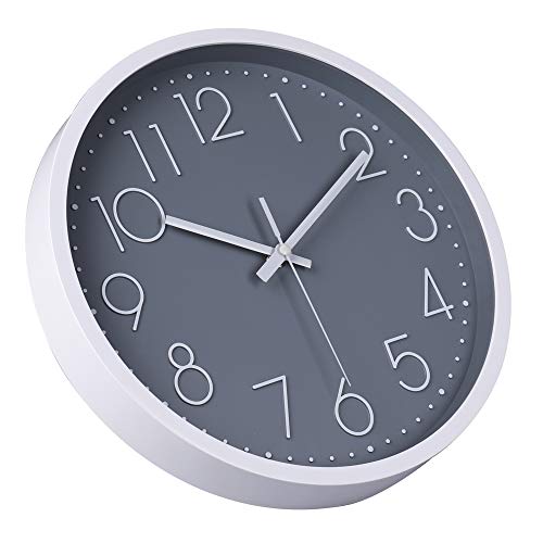 Reloj de Pared Moderno,Grandes Decorativos Silencioso Interior Reloj de Cuarzo de Cuarzo Redondo No-Ticking para Sala de Estar (Gris,12 Pulgadas, Ø: 30 cm)