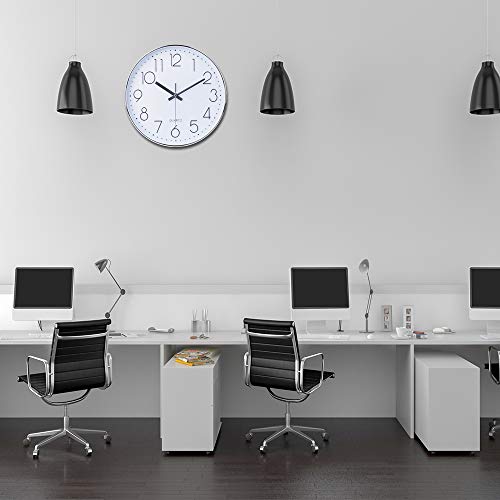 Reloj de Pared Moderno,Grandes Decorativos Silencioso Interior Reloj de Cuarzo de Cuarzo Redondo No-Ticking para Sala de Estar,Plata, Ø: 30 cm