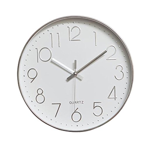 Reloj de Pared Moderno,Grandes Decorativos Silencioso Interior Reloj de Cuarzo de Cuarzo Redondo No-Ticking para Sala de Estar,Plata, Ø: 30 cm