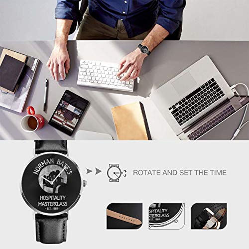 Reloj de Pulsera Unisex de Negocios Informal Norman Bates para hostelería, Clase Maestra, psico, Cuarzo, Correa de Piel Negra, Regalo para Hombres y Mujeres jóvenes