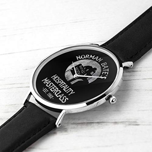 Reloj de Pulsera Unisex de Negocios Informal Norman Bates para hostelería, Clase Maestra, psico, Cuarzo, Correa de Piel Negra, Regalo para Hombres y Mujeres jóvenes