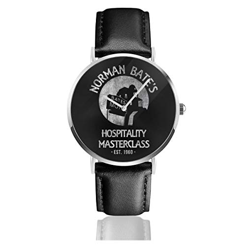 Reloj de Pulsera Unisex de Negocios Informal Norman Bates para hostelería, Clase Maestra, psico, Cuarzo, Correa de Piel Negra, Regalo para Hombres y Mujeres jóvenes