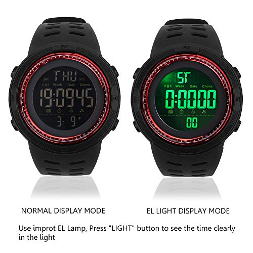 Reloj deportivo digital para hombre, resistente al agua, cronómetro militar, cuenta regresiva, fácil de leer, 1 unidad, color rojo