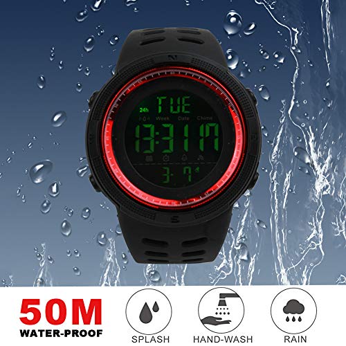 Reloj deportivo digital para hombre, resistente al agua, cronómetro militar, cuenta regresiva, fácil de leer, 1 unidad, color rojo