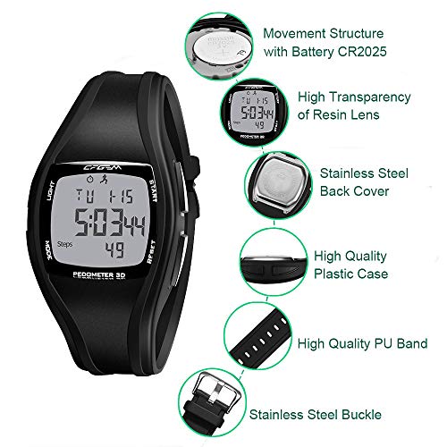 Reloj Digital Hombre Deportivos Numeros Grandes Negro con Podómetro, calendario, Alarma y luz LED para edad 12- edad 45