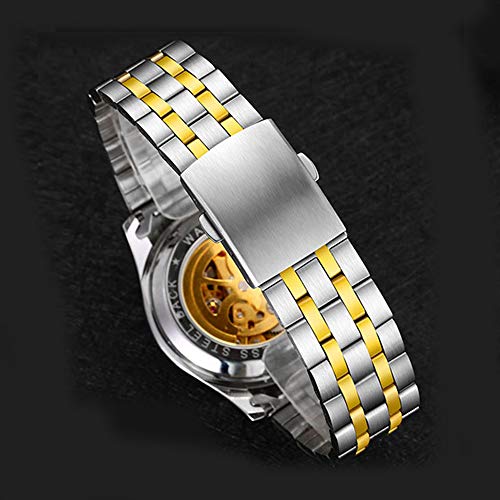 Reloj mecánico automático Hombres, Resistente al Agua, Reloj de Pulsera de Moda con Cuerda, 199. Carátula de la Parrilla de Calavera para Exteriores, Estilo de Negocios, Regalos (Oro)