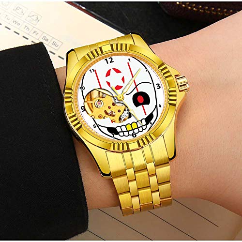 Reloj mecánico automático Hombres, Resistente al Agua, Reloj de Pulsera de Moda con Cuerda, 199. Carátula de la Parrilla de Calavera para Exteriores, Estilo de Negocios, Regalos (Oro)