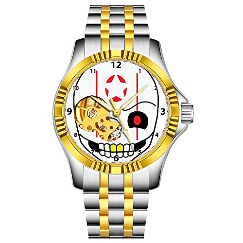 Reloj mecánico automático Hombres, Resistente al Agua, Reloj de Pulsera de Moda con Cuerda, 199. Carátula de la Parrilla de Calavera para Exteriores, Estilo de Negocios, Regalos (Oro)