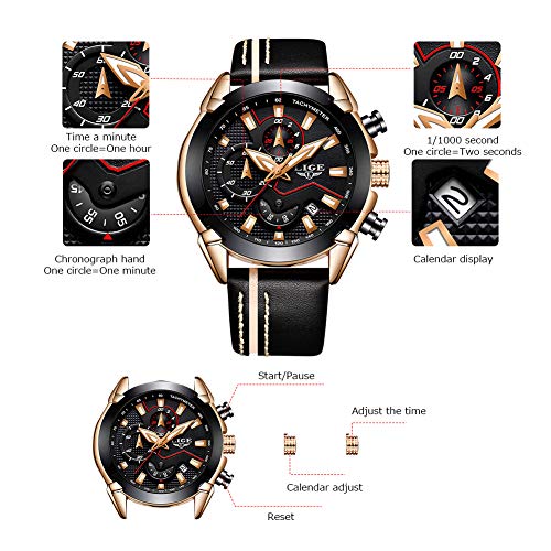 Reloj para Hombres, Relojes Deportivo de Cuarzo analógico Impermeable para Hombre Relojes LIGE Lujoso Cronógrafo para Hombre, Moda Casual Reloj Redondo Negro Fecha