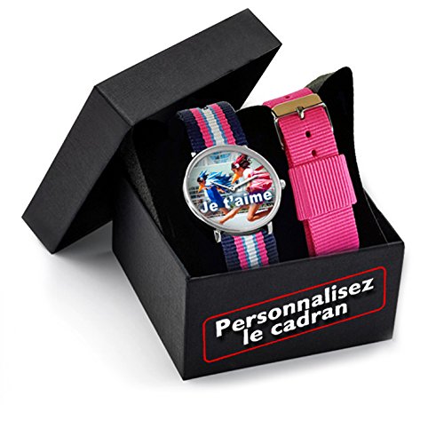 Reloj personalizable con una foto, con caja de regalo y dos pulseras Nato de tejidoCree su propio reloj y visualice su propia composición personalizada.