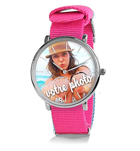 Reloj personalizable con una foto, con caja de regalo y dos pulseras Nato de tejidoCree su propio reloj y visualice su propia composición personalizada.