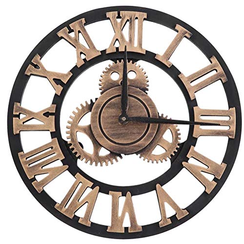 Reloj Reloj de Pared de la Vendimia Hecha a Mano 3D número Romano Industrial Engranaje Retro Europea Relojes Arte Creativo Decoración para Estar Restaurante Bar Oficina Estudio Cocina,Oro