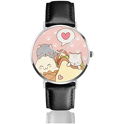 Relojes de Pulsera Reloj de Cuarzo - Lindos Gatitos con Helado y sándwich Reloj de Pulsera Minimalista para Hombre