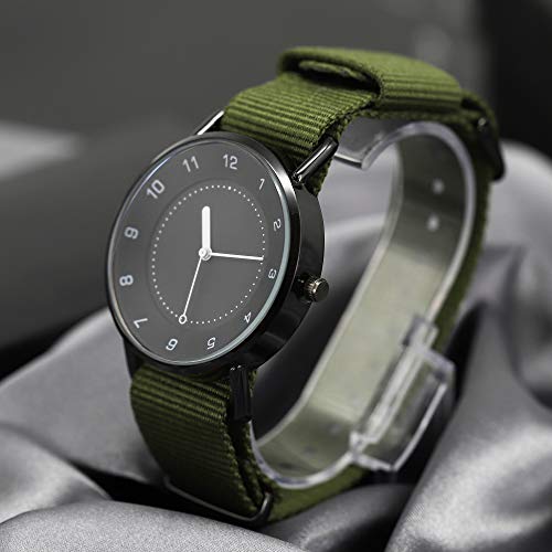 Relojes Hombre Nylon Casual Relojes Números Arábigos, Verde-Negro