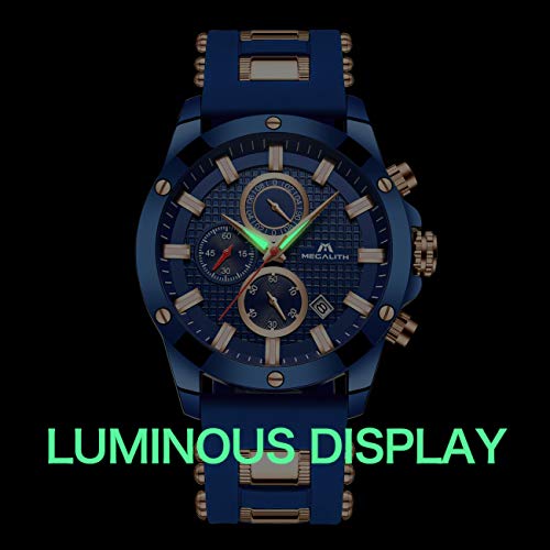 Relojes Hombre Relojes de Pulsera Cronógrafo Impermeable Negro Deportes Diseño Cara Grande Luminoso Reloj Azul Moda Fecha de Goma Analógica de Cuarzo