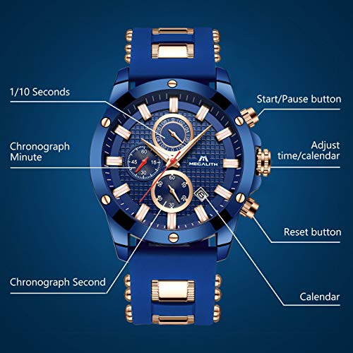 Relojes Hombre Relojes de Pulsera Cronógrafo Impermeable Negro Deportes Diseño Cara Grande Luminoso Reloj Azul Moda Fecha de Goma Analógica de Cuarzo